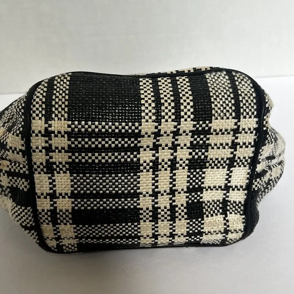Kate Spade Small Black Cream Plaid Check Bow Plaid Purse Bag Double Handles